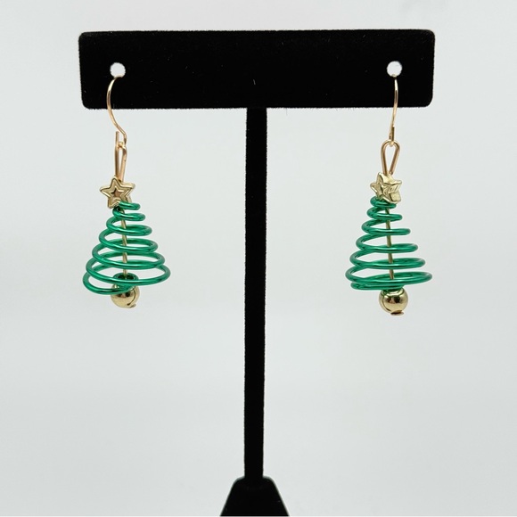 Green and Gold Christmas Tree Earrings - Picture 2 of 2